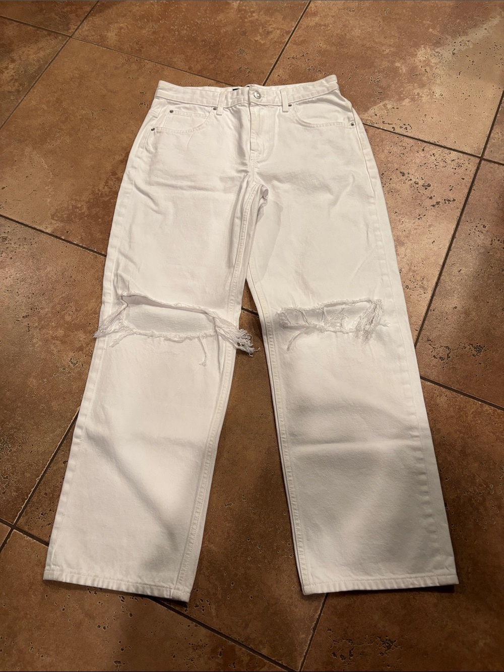 ASOS White Wide Leg Distressed Jeans